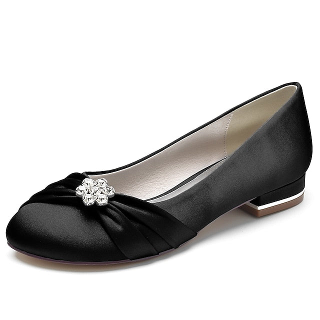 Blue Light Rhinestone Wedding Flats Women's Satin with FashionChic