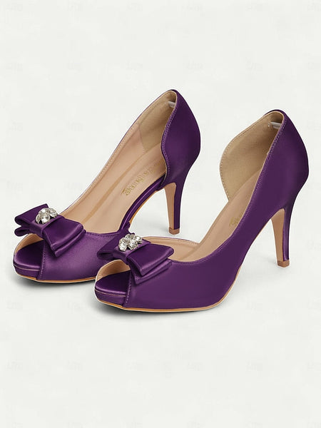 Peep Satin Heels Champagne with Toe and Women's Bow FashionChic