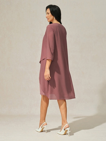 Women's Evening Dress Cape Sleeve Knee-Length Elegant Green FashionChic