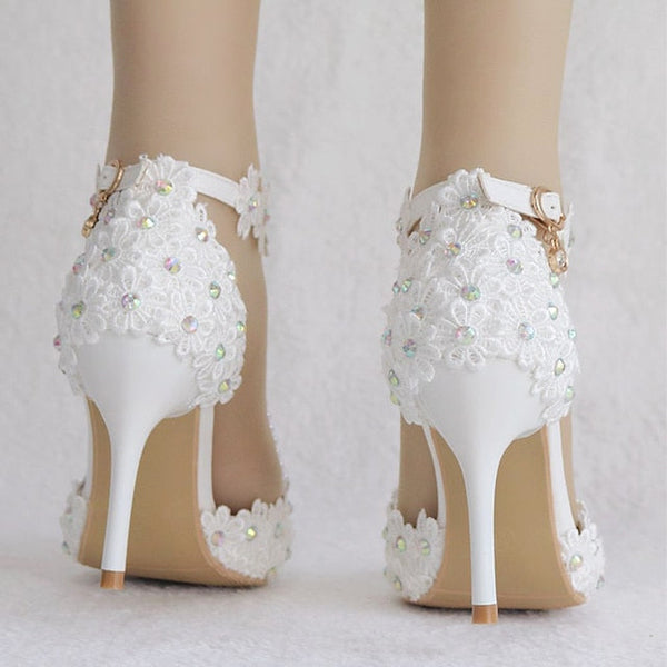 Wedding Shoes Heel Pointed High Women's Lace Bridal FashionChic