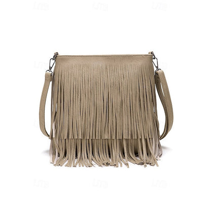- Women's Leather Bag Faux Fringe Bohemian Crossbody FashionChic