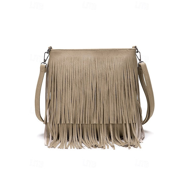 - Women's Leather Bag Faux Fringe Bohemian Crossbody FashionChic