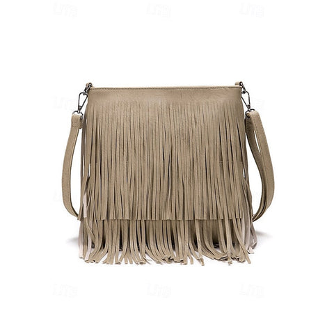 - Women's Leather Bag Faux Fringe Bohemian Crossbody FashionChic