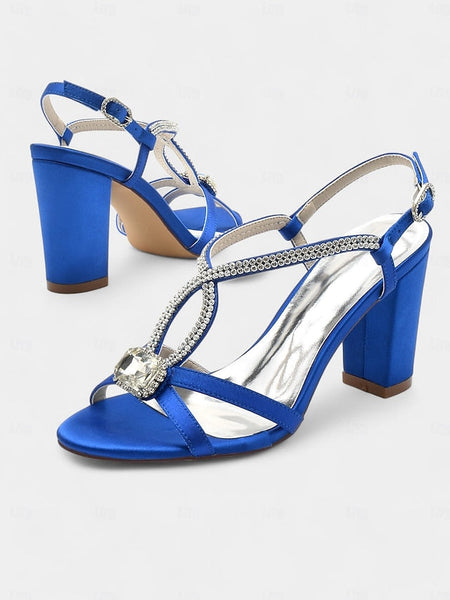 Women's Blue Rhinestone – Elegant Sandals Satin Royal FashionChic