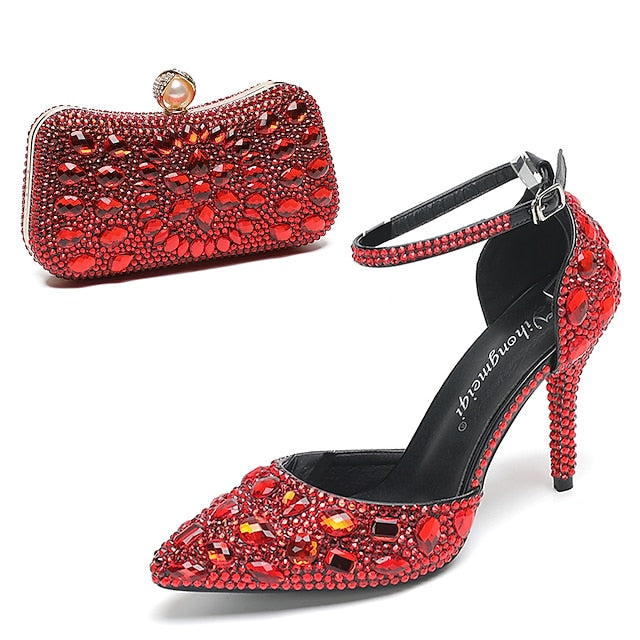 Heel Shoes Multicolor Wedding Women's High with Rhinestone FashionChic