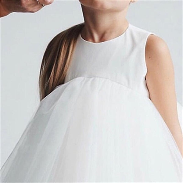 Wedding Color Girls' Sleeveless Party Solid Dress Mesh Kids FashionChic