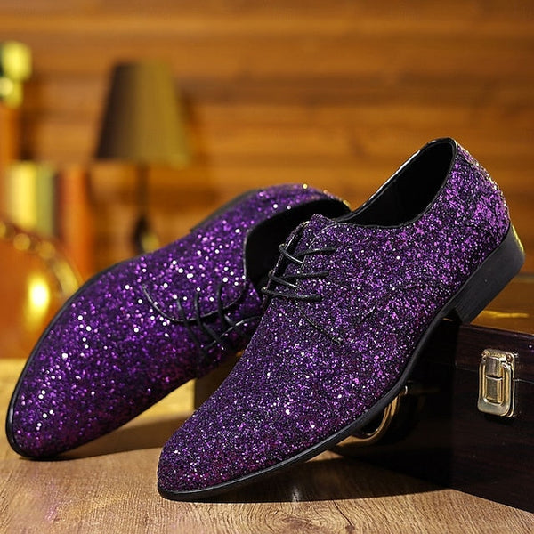 Statement Bold Lace-up Glitter Purple Shoes – Men's Party FashionChic