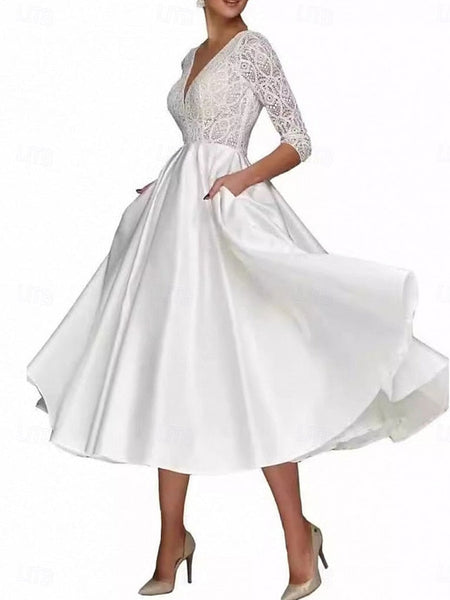 Simple of Bride the Dress Neck A-Line Elegant Tea V Mother FashionChic