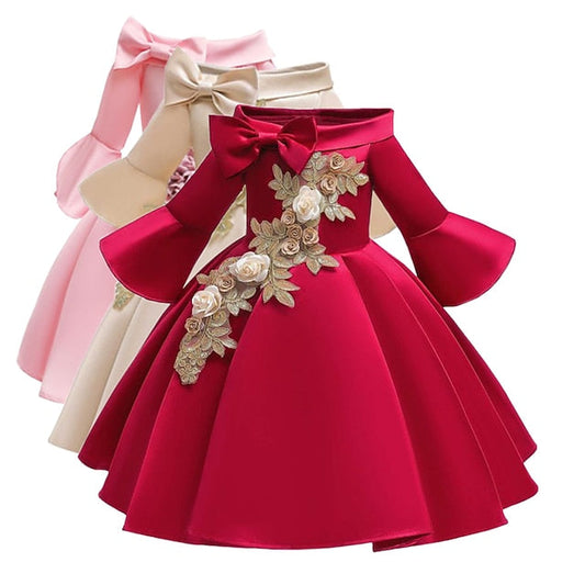 Length 3/4 Formal Girls' Floral Sleeve Party Kids Dress FashionChic