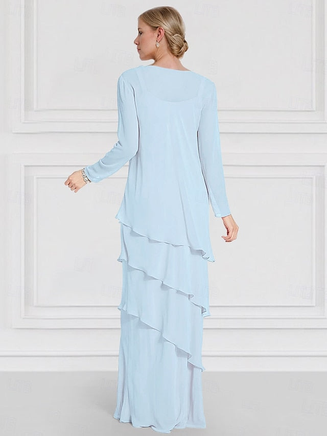 Jacket Dress of Ruffles Sleeve the Mother Long Lace Bride with FashionChic