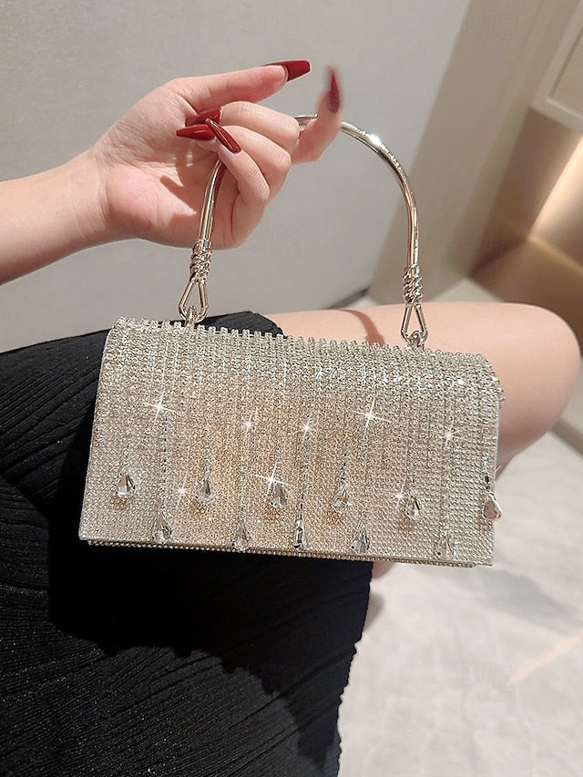 Evening Elegant with Silver Handbag Crystal Chain Women's FashionChic