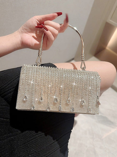 Evening Elegant with Silver Handbag Crystal Chain Women's FashionChic