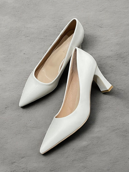 Pointed-Toe Glossy Patent Leather Heel Green Pumps Faux Block FashionChic