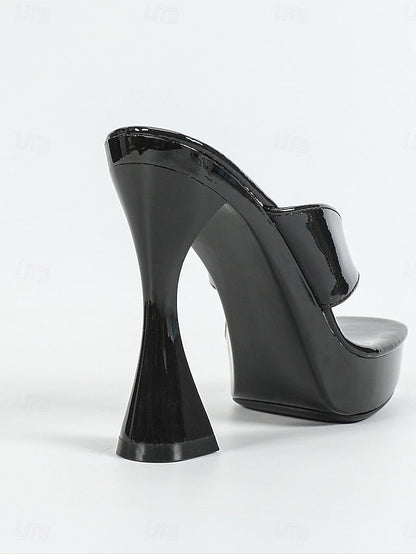 Block Iridescent Pink Open-Toe Chunky Heels with Women's FashionChic