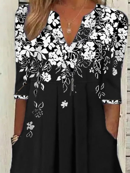 Women's Midi Dress Tunic Dress Floral Pocket V Neck Midi FashionChic
