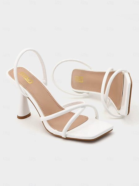 Design Square Toe – Sandals Strappy with Beige Heeled FashionChic