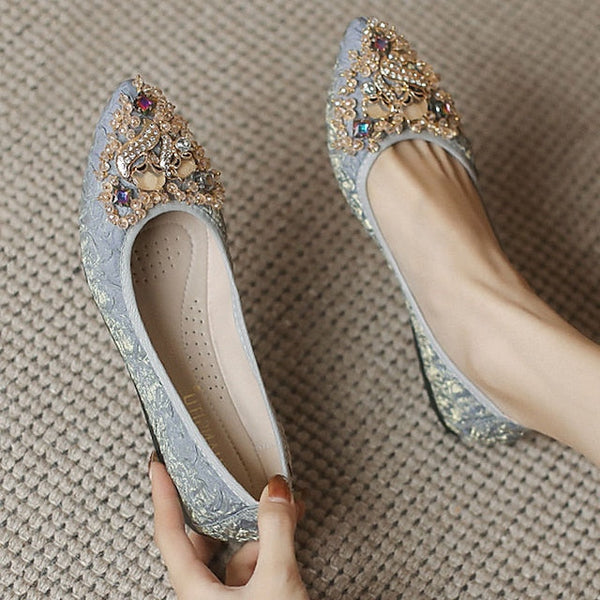 Crystal Flats Embellished Women's Wedding Floral Foldable - FashionChic