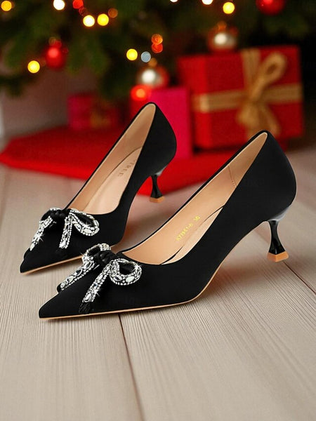 with Women's Heels Pointed Crystal - Bow Stiletto Orange FashionChic