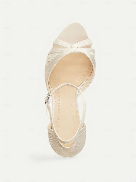 Satin Toe Pink Peep Heel Sandals Women's Elegant with High FashionChic