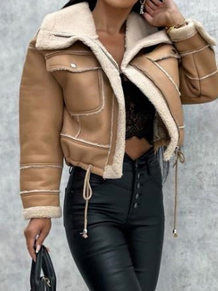 Warm Pocket Women's Leather Buttons Jacket Faux Comfortable FashionChic