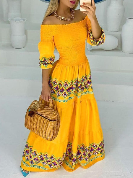 Women's Casual Dress Long Dress Maxi Dress Yellow Half