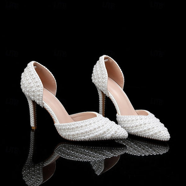 Set Heels Bag Stiletto Clutch White and Pearl – Women's FashionChic