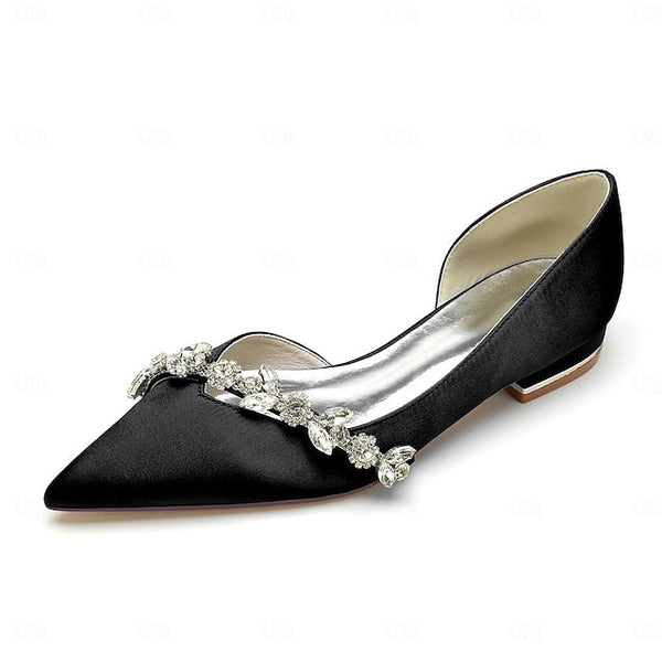 Satin White Wedding with Shoes Pointed Toe Flat Crystal and FashionChic