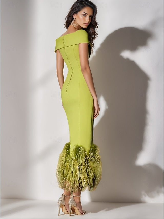 Cocktail Wedding Feather Column Elegant Dress Formal Dresses FashionChic