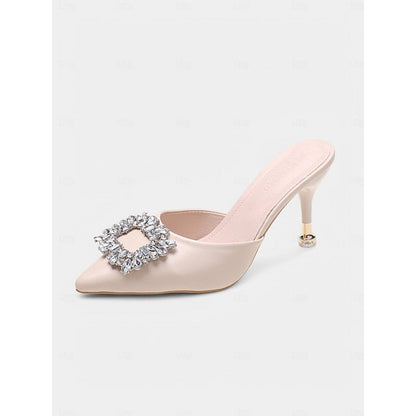 Crystal Pointed Blue with Light Buckle Mules Toe Women's FashionChic