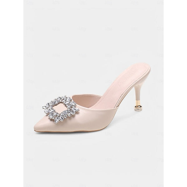 Toe Blue Pointed with Buckle Mules Light Women's Crystal FashionChic