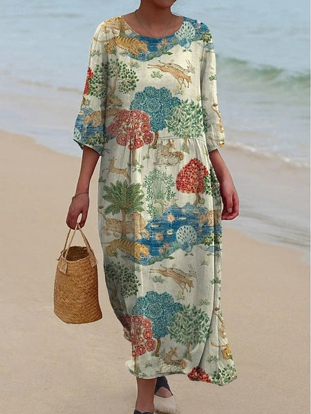 Women's Midi Dress Linen Like Breathable Lightweight FashionChic