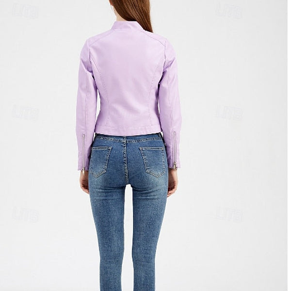 Women's Leather Faux Jacket Pocket Zipper Comfortable FashionChic