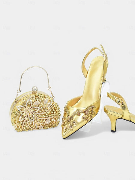 – Matching Gold Slingback with Embellished Heels Handbag FashionChic
