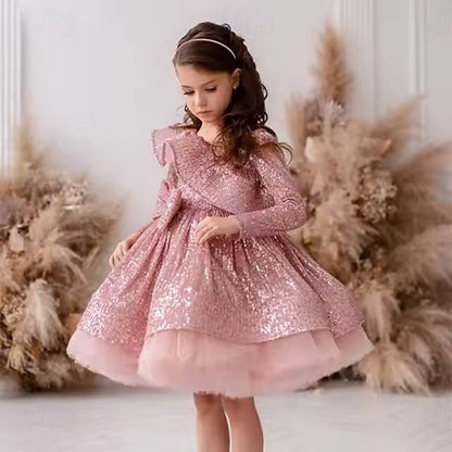 Kids Party Girls' Performance Sleeve Long Dress Color Solid FashionChic