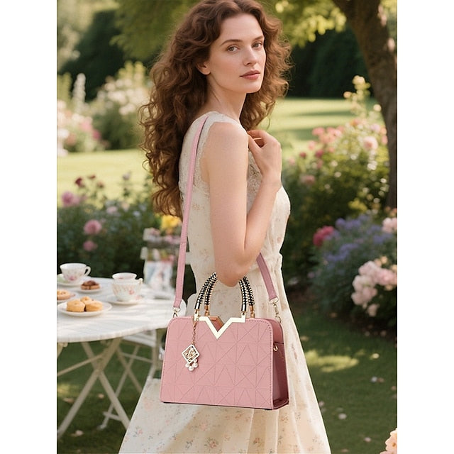 Handbag Faux with Elegant – Women's Pendant Pearl Leather FashionChic