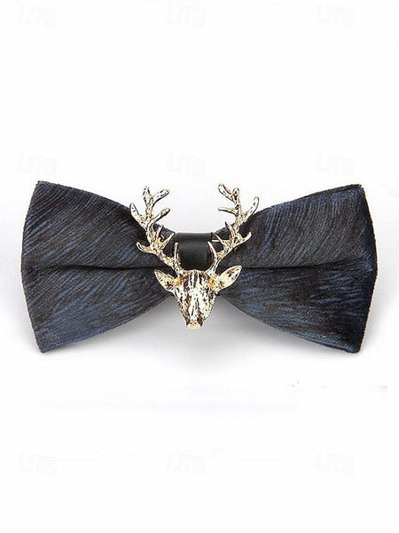 Bow Gold Men's Velvet Pin with Tie Head Deer FashionChic
