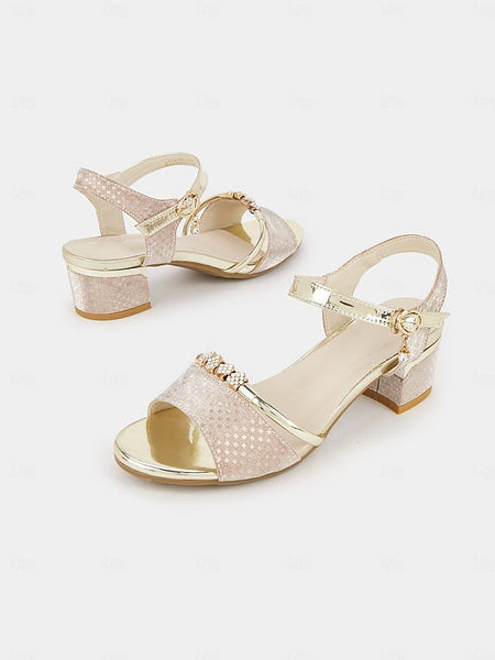 – Gold for Sandals Heel Block Rhinestone-Embellished Women FashionChic