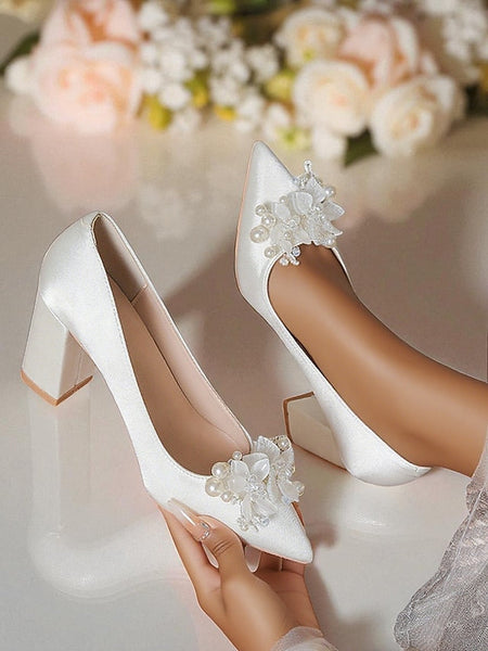 Wedding and Crystal White Heels Women's with Pearl FashionChic
