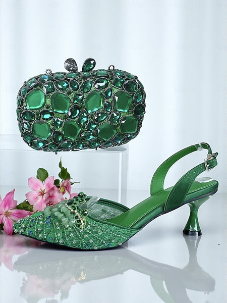 Clutch Set Bag Heel Green and Women's - Rhinestone Shoes FashionChic