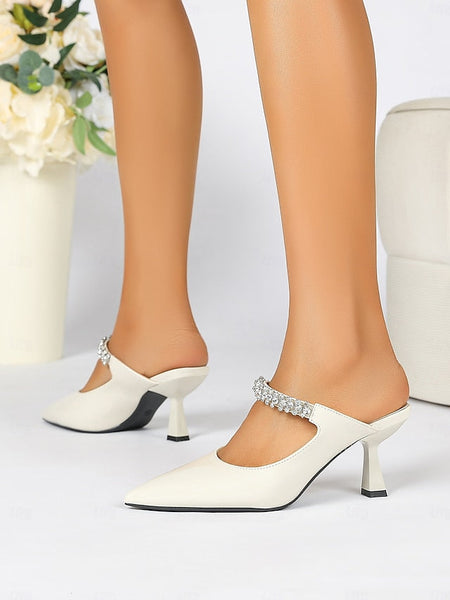 Slip-On Women's Heeled Embellished Pointed-Toe Rhinestone FashionChic