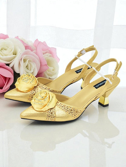 Set Women's Slingback Clutch - and Matching Gold Heels FashionChic