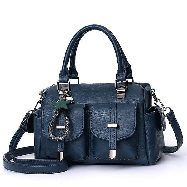 Stylish Large – Women's Blue Leather Handbag Faux FashionChic