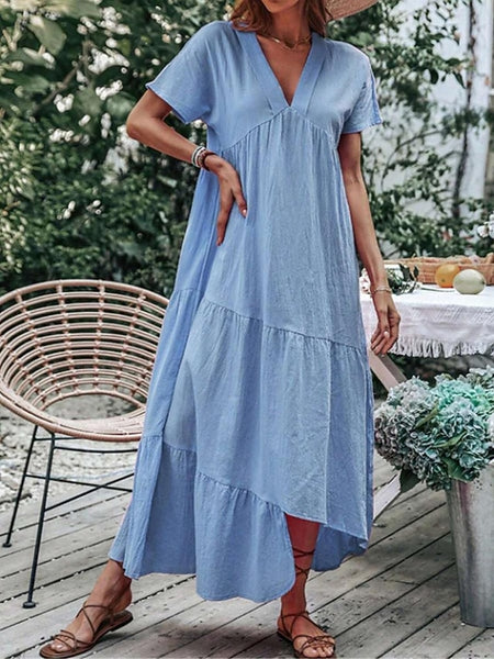 Women's Blue Sky Blue Green Summer Spring Maxi Dress Cotton