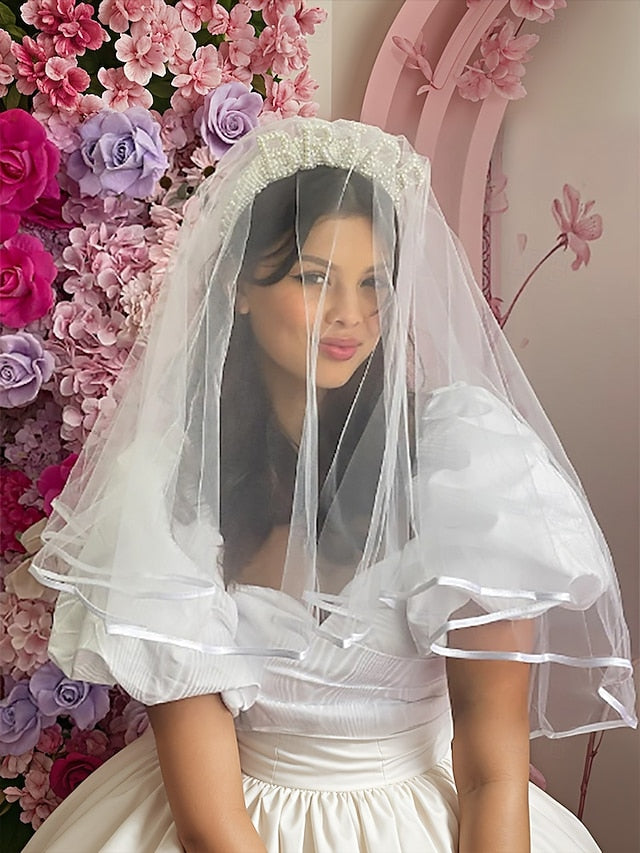 – with Pearl-Embellished Headband Veil 'BRIDE' FashionChic