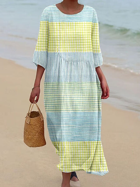 Women's Maxi Dress Linen Like Breathable Lightweight Kaftan FashionChic