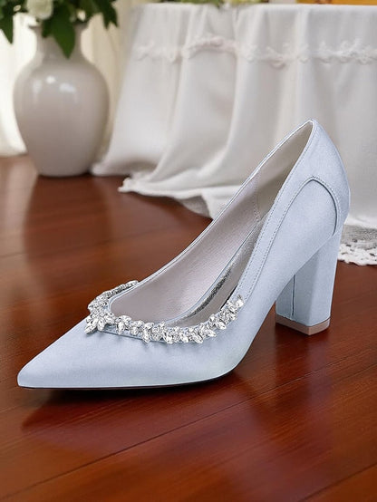 Satin Block Heel Wedding Pink Pumps Women's FashionChic