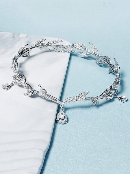 with Gold Vintage Drops Headpiece – Gemstone Blue Leaf FashionChic