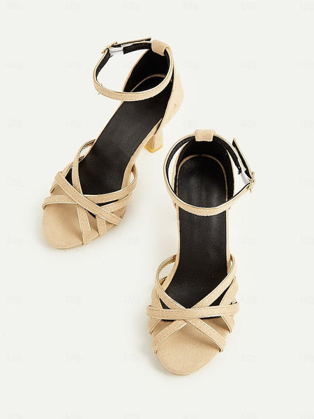Ankle 1950s Women's Elegant Strappy – Nude Heels Suede FashionChic