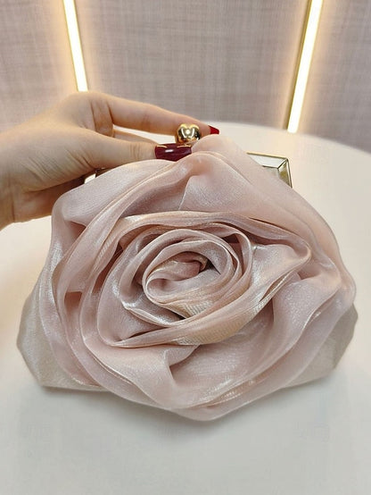 Satin Evening – Elegant Purse Clutch Rose Flower Women's FashionChic