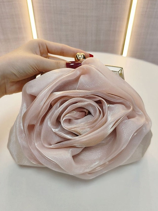 Satin Evening – Elegant Purse Clutch Rose Flower Women's FashionChic